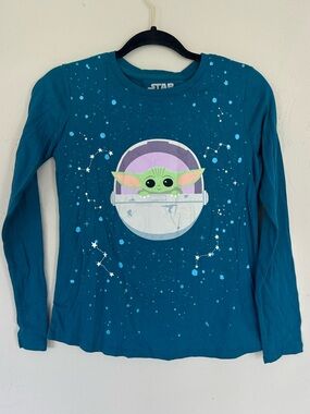 Girls Baby Yoda Shirt XL 14/16 Long Sleeved The Child Teal Blue (1599)